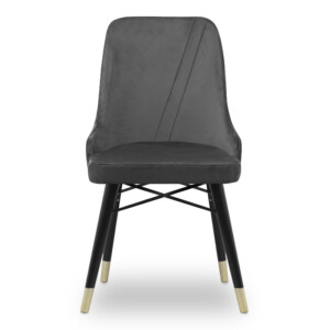 Καρέκλα τραπεζαρίας Floria Megapap από βελούδο χρώμα γκρι - μαύρο/χρυσό πόδι 54x48x91εκ. - Image 4