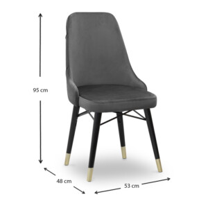 Καρέκλα τραπεζαρίας Venus Megapap από βελούδο χρώμα γκρι - μαύρο/χρυσό πόδι 53x48x95εκ. - Image 6