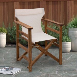 Πολυθρόνα σκηνοθέτη Queen Megapap ξύλινη μασίφ οξιά χρώμα καρυδί εμποτισμού με διάτρητο εκρού πανί 61x57x86εκ. - Image 2