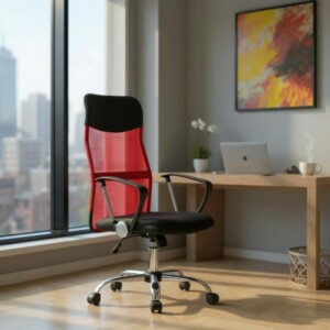 Καρέκλα γραφείου Marco Megapap με ύφασμα Mesh χρώμα κόκκινο - μαύρο 62x59x110/120εκ. - Image 3