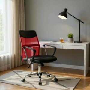 Καρέκλα γραφείου Franco Megapap με ύφασμα Mesh χρώμα κόκκινο - μαύρο 59x57x95/105εκ. - Image 3