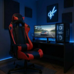 Καρέκλα γραφείου Gaming Alonso Megapap από τεχνόδερμα χρώμα κόκκινο - μαύρο 67x70x125/135 εκ. - Image 3