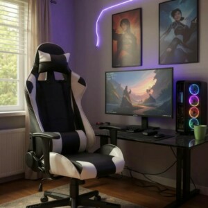 Καρέκλα γραφείου Gaming Alonso Megapap από τεχνόδερμα χρώμα λευκό - μαύρο 67x70x125/135 εκ. - Image 3