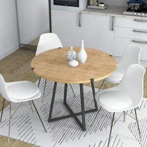 Τραπέζι Rubes Megapap χρώμα φυσικό οξιάς - ανθρακί 120x120x78εκ. - Image 2