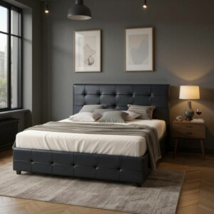 Κρεβάτι Iro Megapap από τεχνόδερμα με αποθηκευτικό χώρο χρώμα μαύρο 160x200εκ. - Image 2