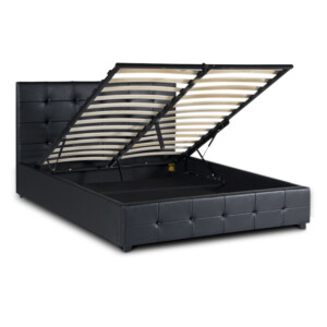 Κρεβάτι Iro Megapap από τεχνόδερμα με αποθηκευτικό χώρο χρώμα μαύρο 160x200εκ. - Image 4