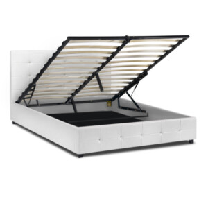 Κρεβάτι Iro Megapap από τεχνόδερμα με αποθηκευτικό χώρο χρώμα λευκό 160x200εκ. - Image 4