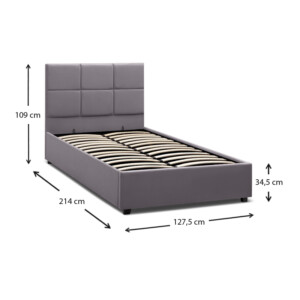 Κρεβάτι Kingston Megapap βελούδινο με αποθηκευτικό χώρο χρώμα γκρι 120x200εκ. - Image 9