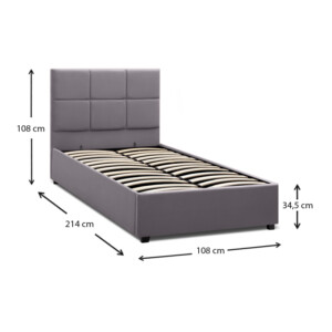 Κρεβάτι Kingston Megapap βελούδινο με αποθηκευτικό χώρο χρώμα γκρι 100x200εκ. - Image 9