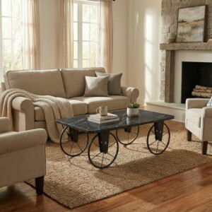 Τραπεζάκι σαλονιού Jemmy Megapap Mdf - μεταλλικό χρώμα μαύρο εφέ μαρμάρου 90x55x33εκ. - Image 2