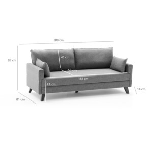 Καναπές - κρεβάτι Bella Megapap τριθέσιος υφασμάτινος χρώμα καφέ 208x81x85εκ. - Image 7