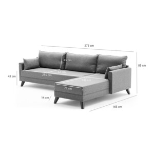 Γωνιακός καναπές Bella Megapap δεξιά γωνία υφασμάτινος χρώμα καφέ 275x165x85εκ. - Image 7