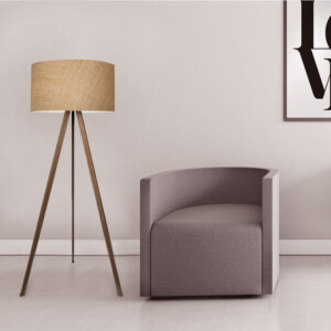 Φωτιστικό δαπέδου Rosling Megapap Mdf/ύφασμα Pvc χρώμα καρυδί/φυσικό 38x38x140εκ. - Image 2