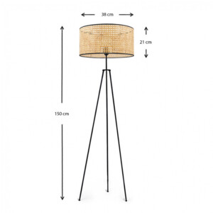 Φωτιστικό δαπέδου Idaho Megapap E27 μεταλλικό - ρατάν χρώμα μαύρο - φυσικό Φ38x150εκ. - Image 3