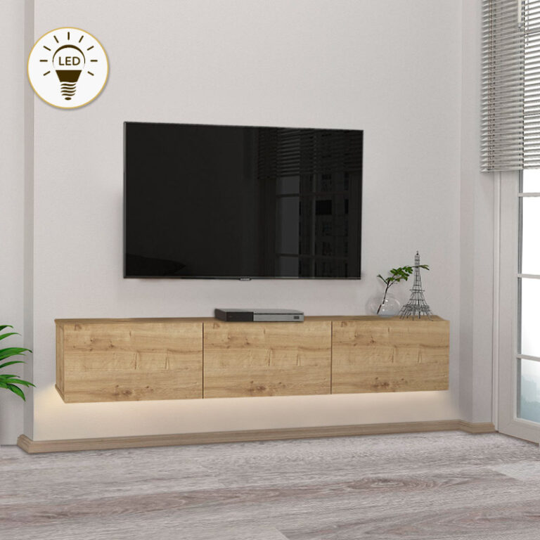 Έπιπλο τηλεόρασης επιτοίχιο Damla Megapap με LED χρώμα sapphire oak 180x29