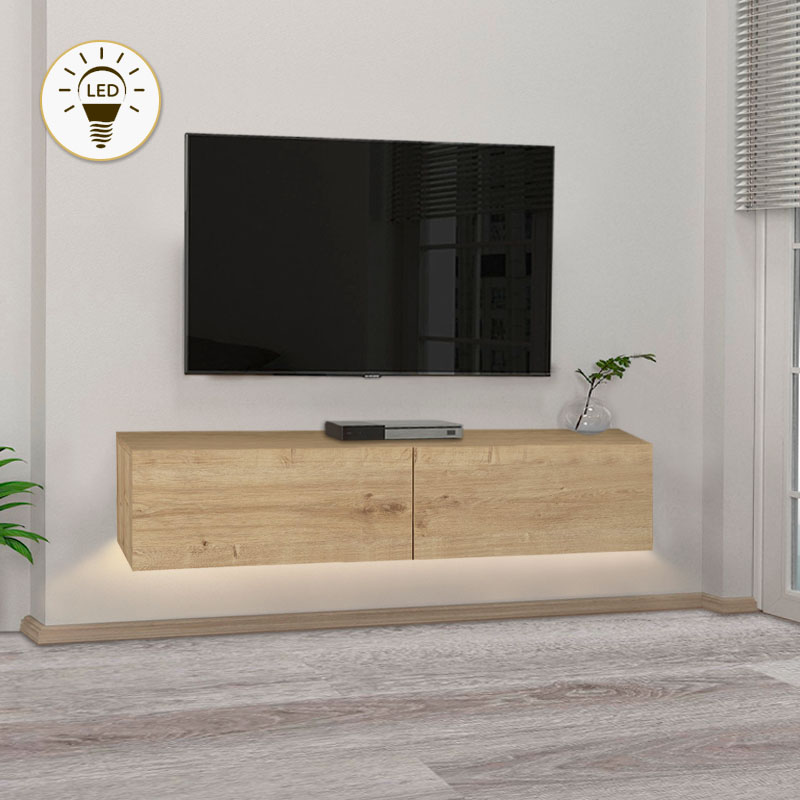 Έπιπλο τηλεόρασης επιτοίχιο Aristo Megapap με LED χρώμα sapphire oak 135x31