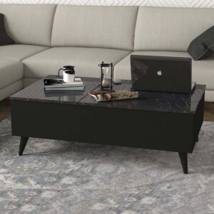 Τραπεζάκι σαλονιού Roy Megapap με σερβιτόρο χρώμα μαύρο - εφέ μαρμάρου 121x69x40εκ. - Image 2