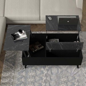 Τραπεζάκι σαλονιού Roy Megapap με σερβιτόρο χρώμα μαύρο - εφέ μαρμάρου 121x69x40εκ. - Image 5