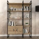 Βιβλιοθήκη Eduardo Megapap μεταλλική - μελαμίνης χρώμα sapphire oak 120x39x180εκ. - Image 3