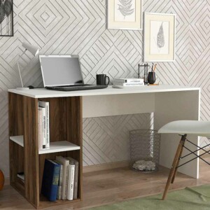Γραφείο εργασίας Coral Megapap χρώμα λευκό - καρυδί 140x60x75εκ.