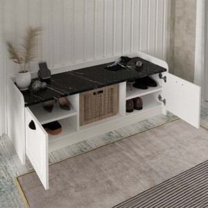 Παπουτσοθήκη Rayne Megapap χρώμα λευκό - μαύρο εφέ μαρμάρου 120x40x45εκ. - Image 2