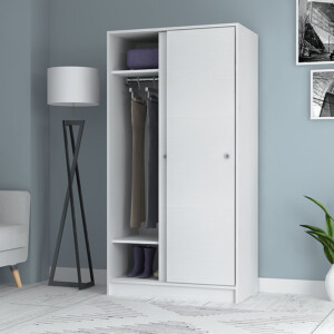 Ντουλάπα ρούχων Misra Megapap δίφυλλη συρόμενη χρώμα λευκό 94x52x182εκ. - Image 2