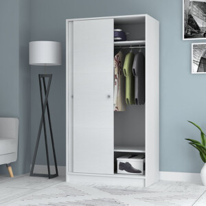 Ντουλάπα ρούχων Misra Megapap δίφυλλη συρόμενη χρώμα λευκό 94x52x182εκ. - Image 3