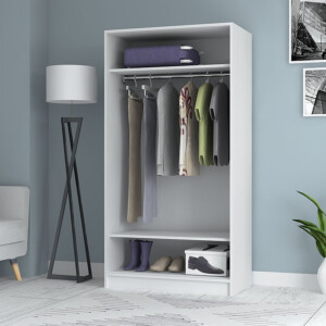 Ντουλάπα ρούχων Misra Megapap δίφυλλη συρόμενη χρώμα λευκό 94x52x182εκ. - Image 4