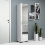 Ντουλάπα ρούχων - παπουτσοθήκη Visla Megapap μονόφυλλη με καθρέπτη χρώμα λευκό 45x36x187εκ. - Image 3