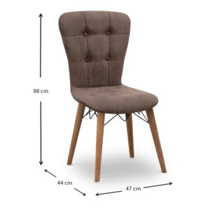 Καρέκλα τραπεζαρίας Palmira Megapap υφασμάτινη χρώμα καφέ - καρυδί πόδι 47x44x88εκ. - Image 6