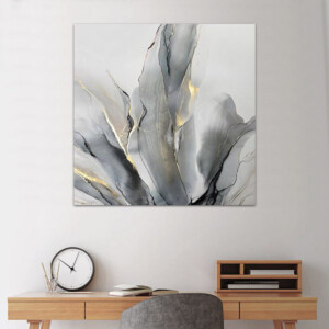 Πίνακας σε καμβά "Abstract Grey Leaves" Megapap ψηφιακής εκτύπωσης 100x100x3εκ. - Image 2