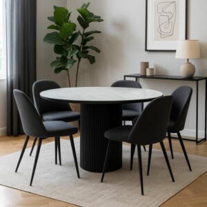 Τραπέζι Borno Megapap χρώμα μαύρο - λευκό εφέ μαρμάρου Ø115x79 εκ. - Image 2