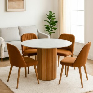 Τραπέζι Borno Megapap χρώμα φυσικό - λευκό εφέ μαρμάρου Ø120x78 εκ. - Image 2