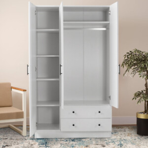 Ντουλάπα ρούχων Jenna Megapap τρίφυλλη με συρτάρια χρώμα λευκό 105x50x182εκ. - Image 2