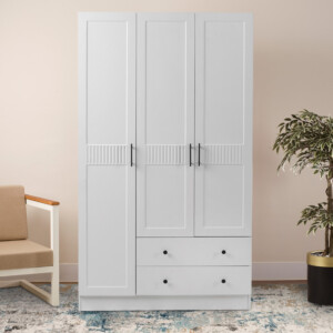Ντουλάπα ρούχων Jenna Megapap τρίφυλλη με συρτάρια χρώμα λευκό 105x50x182εκ. - Image 3