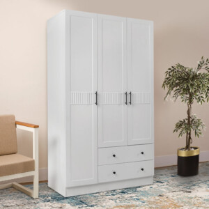 Ντουλάπα ρούχων Jenna Megapap τρίφυλλη με συρτάρια χρώμα λευκό 105x50x182εκ. - Image 4