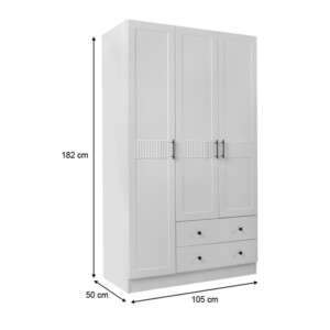 Ντουλάπα ρούχων Jenna Megapap τρίφυλλη με συρτάρια χρώμα λευκό 105x50x182εκ. - Image 5