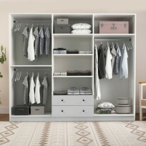 Ντουλάπα ρούχων Jenna Megapap εξάφυλλη με συρτάρια χρώμα λευκό 210x50x182εκ. - Image 2