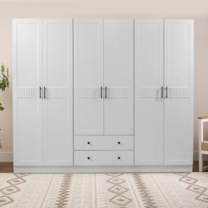 Ντουλάπα ρούχων Jenna Megapap εξάφυλλη με συρτάρια χρώμα λευκό 210x50x182εκ. - Image 3
