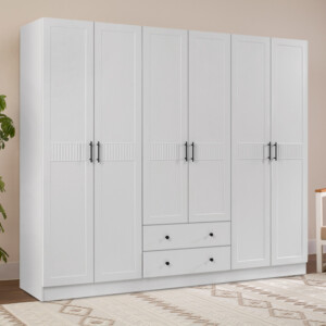 Ντουλάπα ρούχων Jenna Megapap εξάφυλλη με συρτάρια χρώμα λευκό 210x50x182εκ. - Image 4