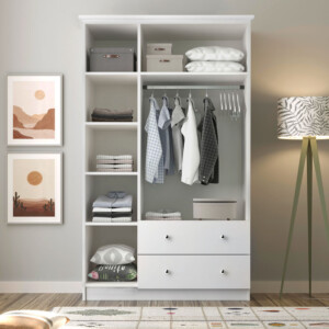 Ντουλάπα ρούχων Emily Megapap τρίφυλλη με συρτάρια χρώμα λευκό 105x50x210εκ. - Image 2