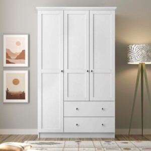 Ντουλάπα ρούχων Emily Megapap τρίφυλλη με συρτάρια χρώμα λευκό 105x50x210εκ. - Image 3