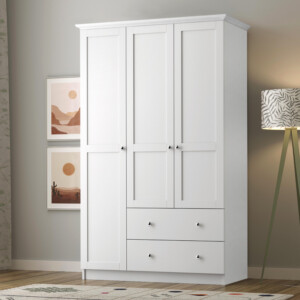 Ντουλάπα ρούχων Emily Megapap τρίφυλλη με συρτάρια χρώμα λευκό 105x50x210εκ. - Image 4