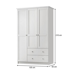 Ντουλάπα ρούχων Emily Megapap τρίφυλλη με συρτάρια χρώμα λευκό 105x50x210εκ. - Image 5