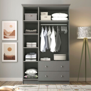 Ντουλάπα ρούχων Emily Megapap τρίφυλλη με συρτάρια χρώμα ανθρακί 105x50x210εκ. - Image 2