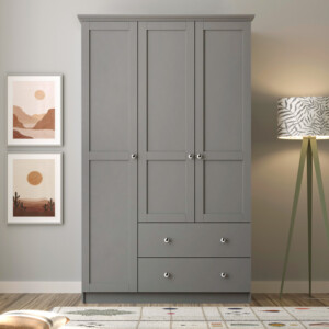 Ντουλάπα ρούχων Emily Megapap τρίφυλλη με συρτάρια χρώμα ανθρακί 105x50x210εκ. - Image 3