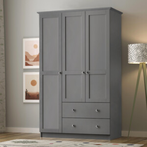 Ντουλάπα ρούχων Emily Megapap τρίφυλλη με συρτάρια χρώμα ανθρακί 105x50x210εκ. - Image 4