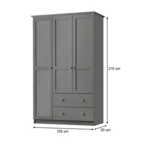 Ντουλάπα ρούχων Emily Megapap τρίφυλλη με συρτάρια χρώμα ανθρακί 105x50x210εκ. - Image 5