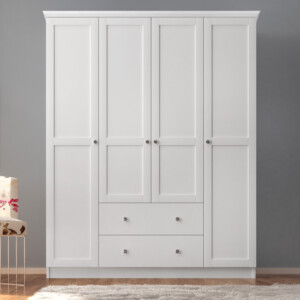 Ντουλάπα ρούχων Emily Megapap τετράφυλλη με συρτάρια χρώμα λευκό 140x50x210εκ. - Image 3