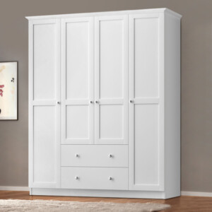 Ντουλάπα ρούχων Emily Megapap τετράφυλλη με συρτάρια χρώμα λευκό 140x50x210εκ. - Image 4